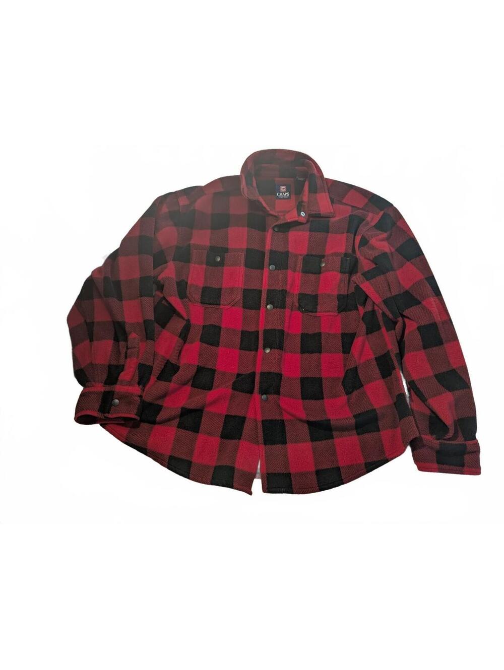 Chaps Men's XXL Red and Black Buffalo Plaid Fleece Shirt Jacket
